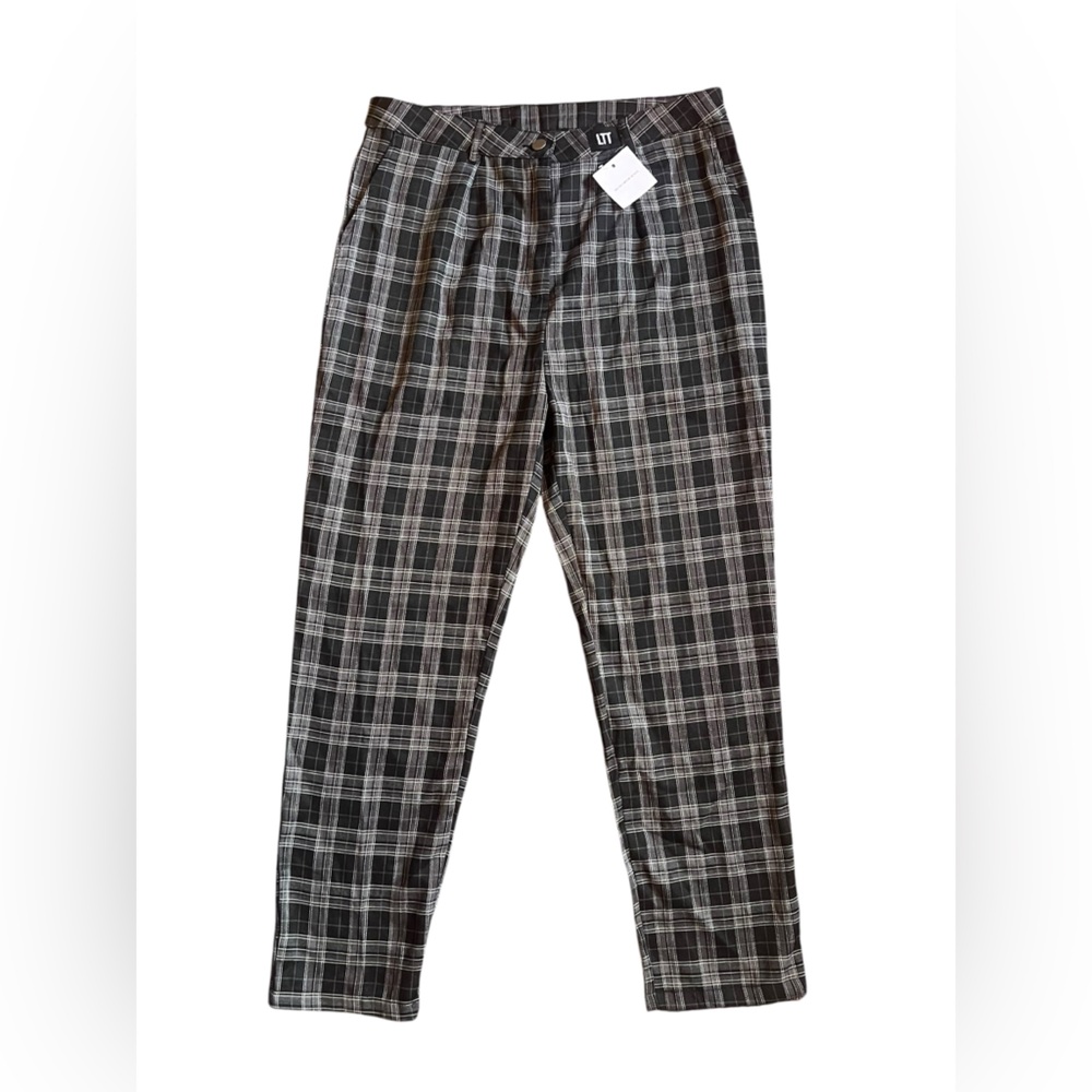 Plaid Relaxed Trousers in Black & Gray - Women's Comfortable Tailored Fit